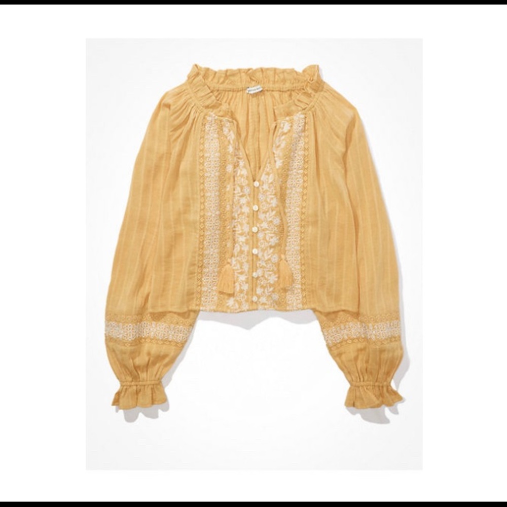 AE American Eagle Embroidered Blouse Women's Golden M